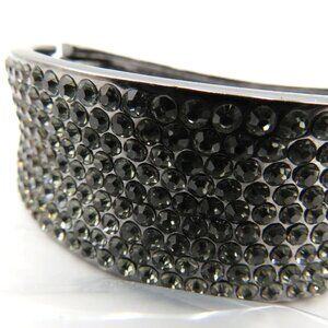 Black Rhinestone‎ Studded Clamper Cuff Bracelet Gun Metal Gray Tone